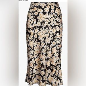 Womens Floral Midi Skirt High Waist Daisy Print Flowers Silk Satin. X-Large